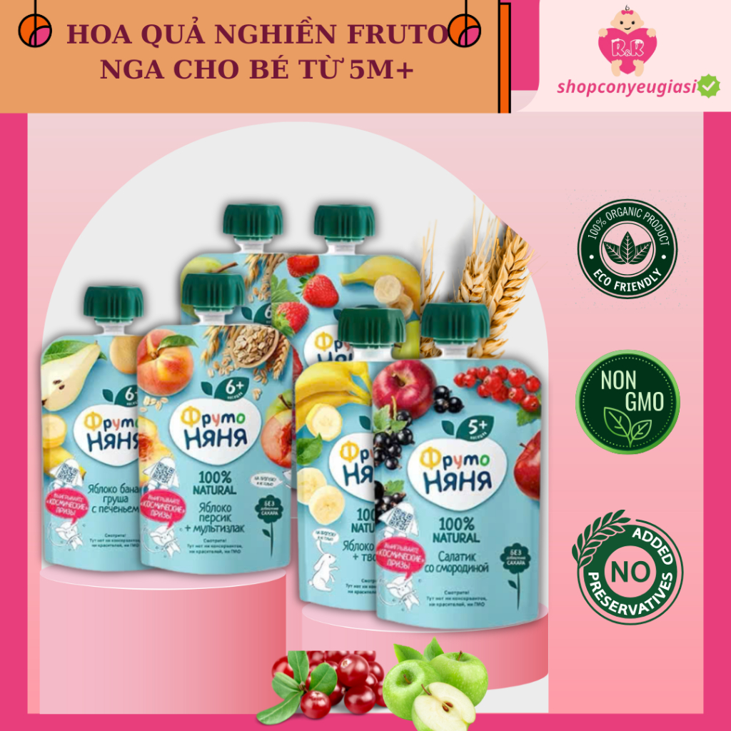 Hoa Quả Nghiền FRUTO Nga Organic Bổ Sung Chất Xơ, Không GMO 90g - FrutoNyanya- shopconyeugiasi