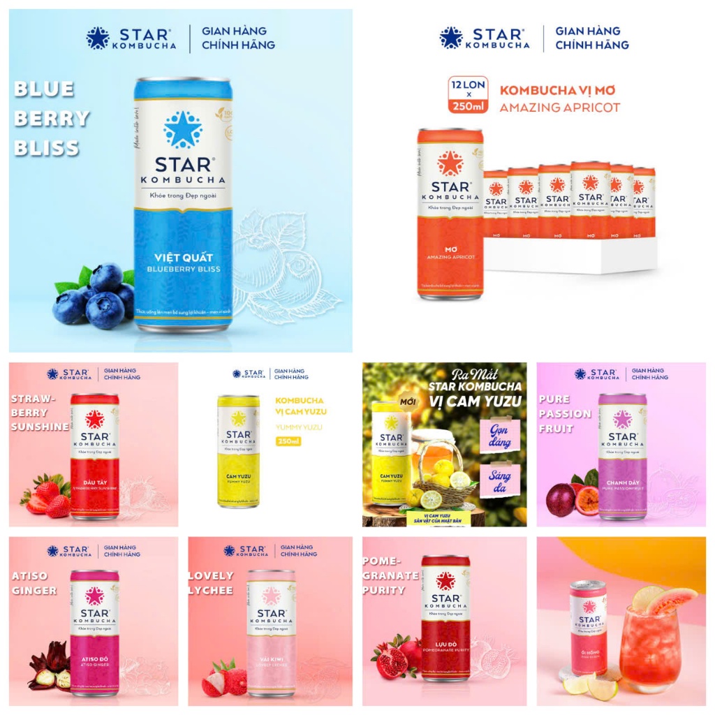 Star kombucha các vị thùng 12lon