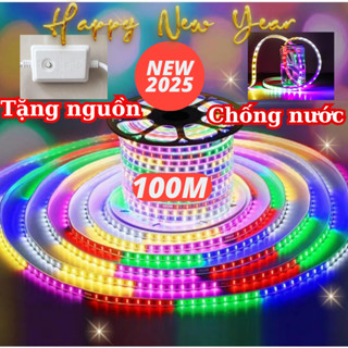 50M 100M dây đèn led 2835 nháy đuổi bọc plastic, chống nước, tặng kèm nguồn, đèn led trang trí
