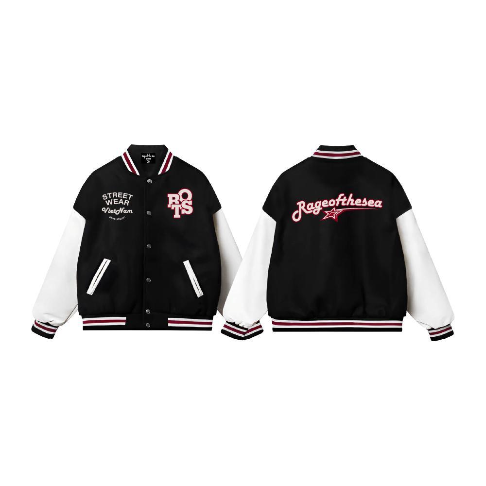 ÁO KHOÁC DẠ VARSITY JACKET PHỐI TAY DA CC UNISEX FORM RỘNG RAGE OF THE SEA(ROTS STUDIO)-"VARSITY V1"