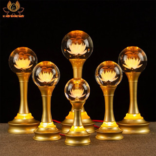 CẶP 2 CÂY ĐÈN LED HOA SEN PHA LÊ THỜ CÚNG TRANG TRÍ CAO CẤP