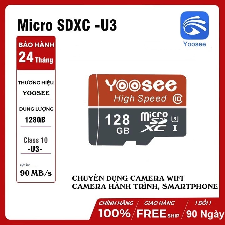 Thẻ nhớ Micro Yoosee 128GB/64GB/32GB, Class 10 chuyên dùng cho Camera, bảo hành 1 năm, lỗi 1 đổi 1