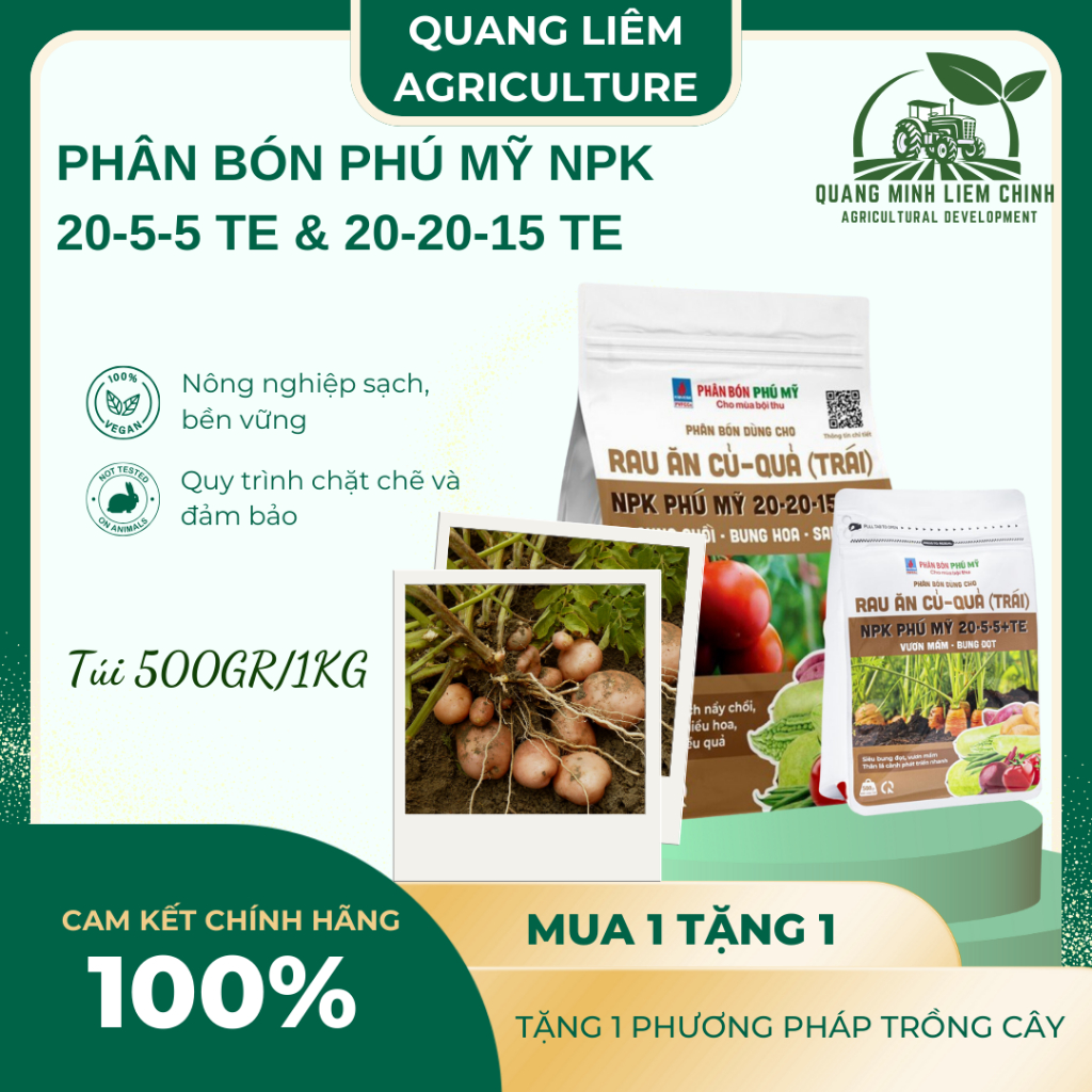 Phân Bón Phú Mỹ NPK 20-5-5+TE, 20-20-15 TE (Túi 500gr/1KG) - Phân Bón Dùng Cho Rau ăn củ quả (trái)