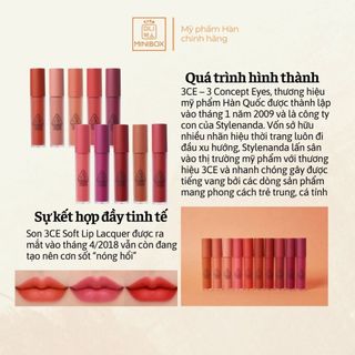 (BILL HÀN) Son Kem Lì 3CE Soft Lip Lacquer 6g