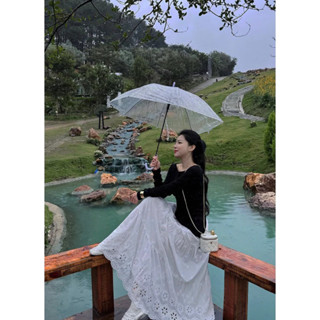   CV836  CHÂN VÁY TRẮNG MIDI THÊU HOA metwo.dearu - Chân váy maxi thô boil QC xoè dài 2 lớp cạp chun ulzzang tiểu thư HQ 