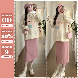 Đầm váy bầu cute xinh xắn thiết kế chân váy dáng dài kèm áo chất nỉ dày dặn mùa đông không lạnh mặc đi làm đi chơi X19