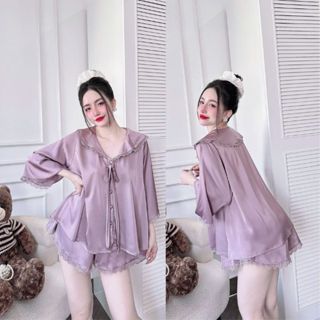 Đồ Ngủ Pijama Bigsize MIKY, Đồ Ngủ Bigsize lụa Latin cao cấp mềm mại xinh xắn < 80KG