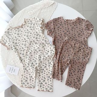  Đồ bộ bé gái cotton dễ thương Bộ cộc tay bé mặc nhà,quần áo trẻ em mùa hè,Bộ mặc ngủ áo thun quần short Legging hoa nhí 