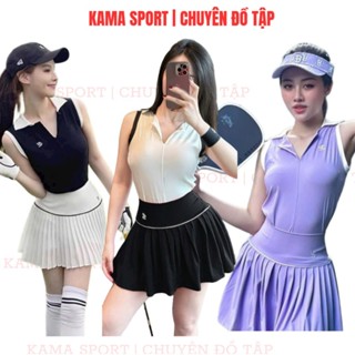 Bộ chân váy nữ, chân váy xếp ly mix áo có cổ chất thun lạnh mềm co dãn chuyên tập  pickleball, golf, tennis