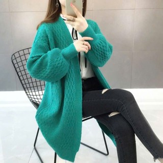 Cadigan Dáng Dài, Áo Khoác Len Dáng Dài Tai Bồng, Kiểu Dáng Trẻ Trung Sang Trọng Chất Liệu Len Dệt Kim Cao Cấp Không Bão