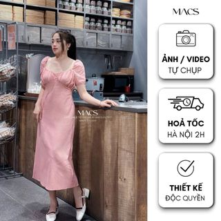 Váy linen suông A dài tay bồng MACS_Minh Châu Dress(+10% phí sàn)
