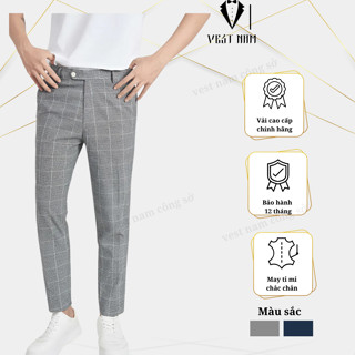 Quần âu nam , Quần âu cotton kẻ karo dáng slimfit - Vest Blazer