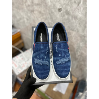  Giày Slipon Nam 509 Giày Lười B2 Vải Bò Wash Rách Xước Xanh Đậm Logo Gót Lá Phong Mẫu Chất Chơi Hàng Full Box 