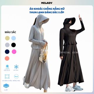 Áo khoác chống nắng nữ toàn thân 2 lớp chất thun lạnh thoáng mát chống tia UV, mũ rộng vành, phối eo bèo thời trang