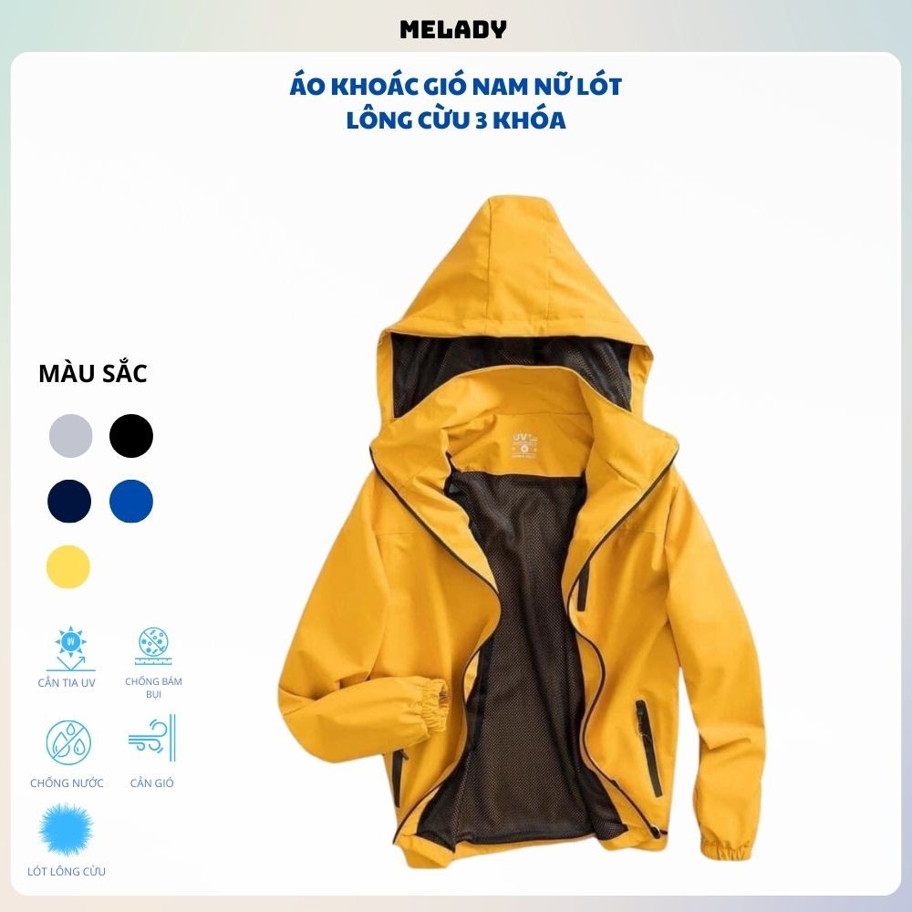 Áo khoác gió nam,nữ 2 lớp chống nước Melady, chất gió tráng bạc, chống mưa, chống gió, ngăn tia UV t
