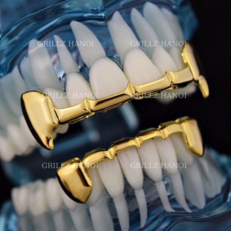 Hai hàm trang sức răng grillz thiết kế viền răng vàng bạc