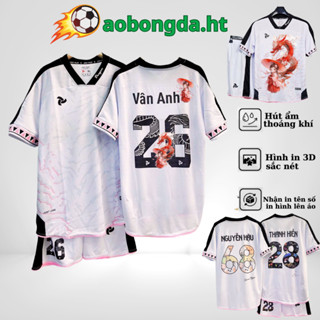 Áo Bóng Đá- Bộ Quần Áo Đá Bóng Nam/Nữ Dragon Viền Hồng Chất Thun Thái Mềm Mát Sz 8-65kg