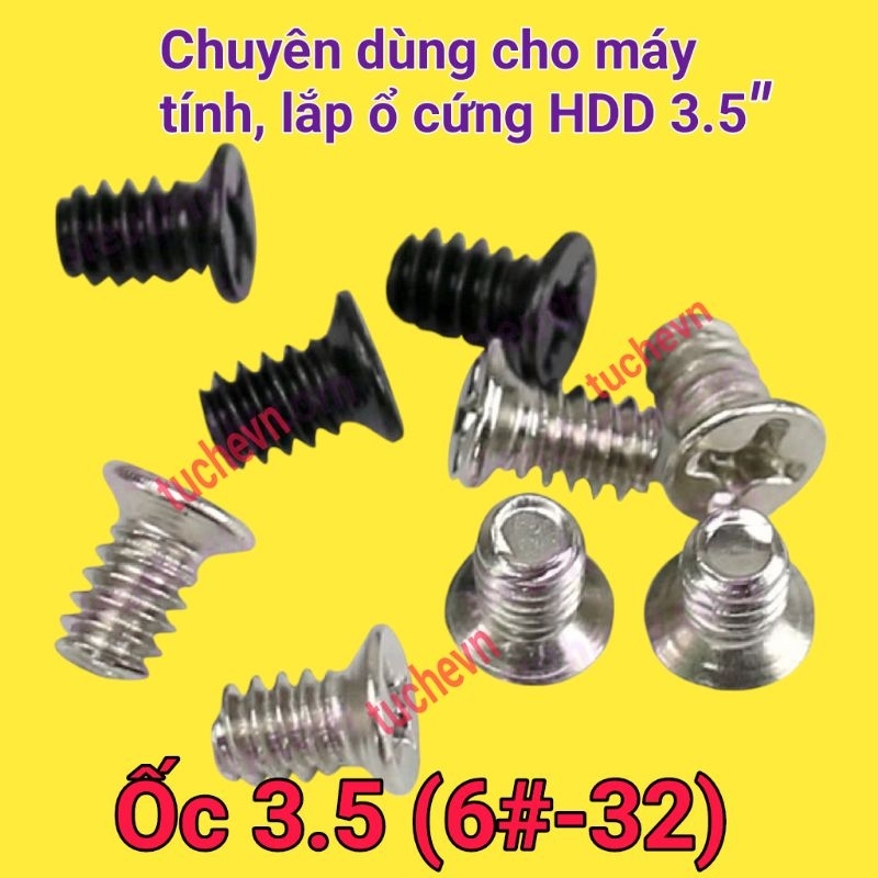 Ốc vít M3.5*5, M3.5*6mm ổ cứng HDD đầu bằng màu bạc/đen