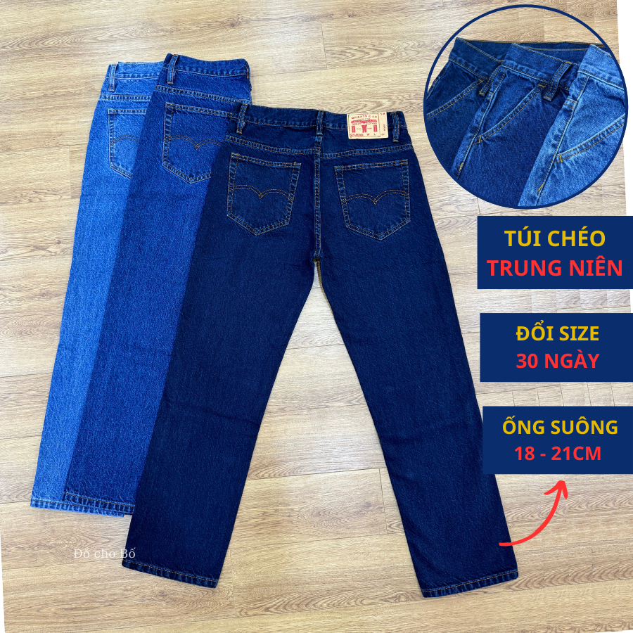 Quần jean nam trung niên ống suông túi chéo, quần bò nam trung niên túi chéo hàng đẹp