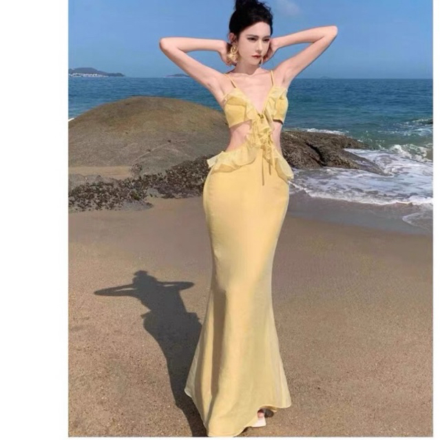 [sẵn HCM] đầm maxi dáng body đuôi cá 2 lớp không mút ngực cao cấp