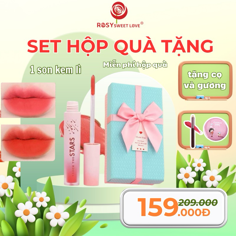 [SET QUÀ TẶNG NỮ] miễn phí hộp quà,son kem lì Rosy,tặng hộp quà tặng cọ tán son và gương mini.quà 20.11  14.2.    20.10