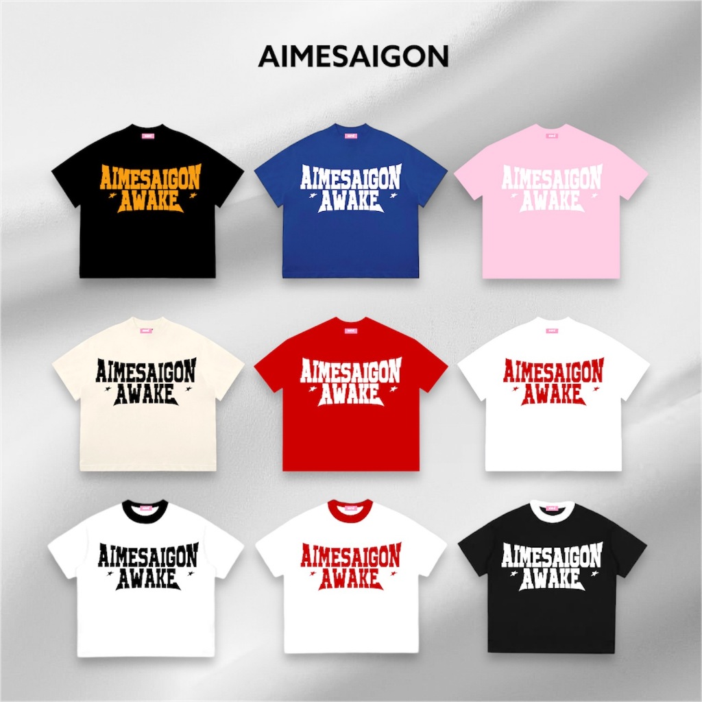 Áo Thun Big Boxy AIMÉ Cotton 230gsm Cổ Tròn Nam Nữ "AWAKE" Menswear Kem Nam Nữ - Aimesaigon