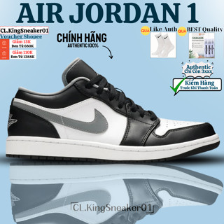 [ Chính Hãng] Giày Air JD 1 Low 'Smoke Grey V3' 553558-040(JD1 Cổ Thấp Trắng Đen Vệt Xám) Full Box