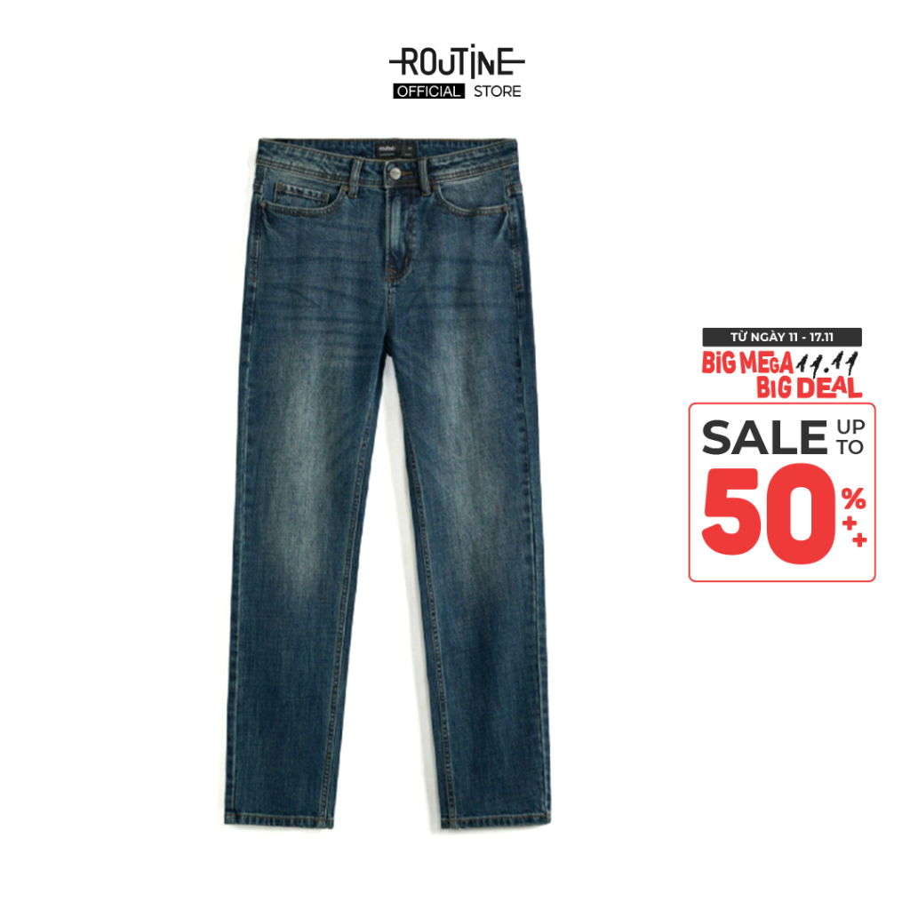 Quần Jean Nam Ống Ôm Túi Đắp Trơn Form Slim - Routine 10S24DPA006