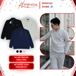 Áo Sweater Ralph Lauren Thêu Ngựa Half Zip Cổ Cao Khóa Kéo chất Cotton lót Nỉ Bông Dày Form Âu