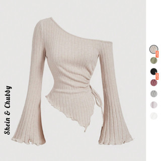 [Bigsize 45-120kg / Order] Áo thun lệch vai tay loe dài tà nhọn lệch thắt dây eo hack dáng thanh lịch trễ vai mùa hèbiển