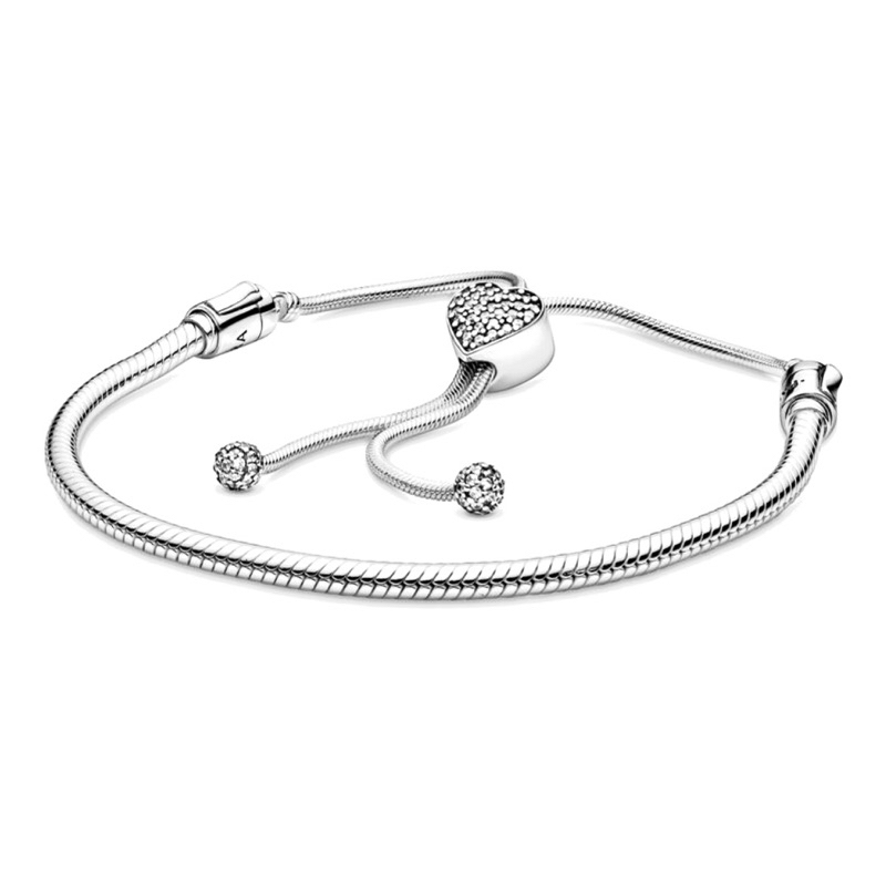 CHÍNH HÃNG - Pandora Moments Bracelet (Heart Clasp, Silver Sterling) - Vòng/lắc tay bạc 925, khoá tr