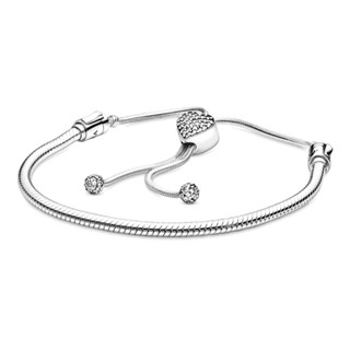 CHÍNH HÃNG - Pandora Moments Bracelet (Heart Clasp, Silver Sterling) - Vòng/lắc tay bạc 925, khoá trái tim, dáng rút mềm