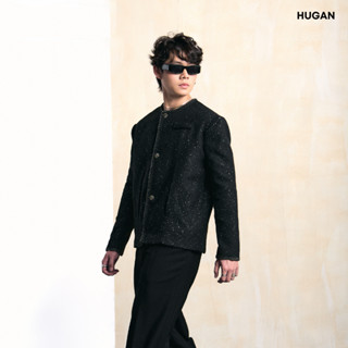 Áo khoác dạ tweed nam cao cấp boxy có đệm vai HUGAN STORE