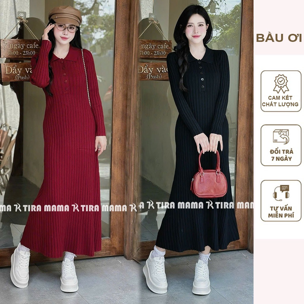 ĐẦM LEN GIÁNG SINH NĂM MỚI CỰC XINH VÁY BẦU CÔNG SỞ CỔ ĐỨC DÁNG DÀI HÀNG THIẾT KẾ MẶC THU ĐÔNG X130