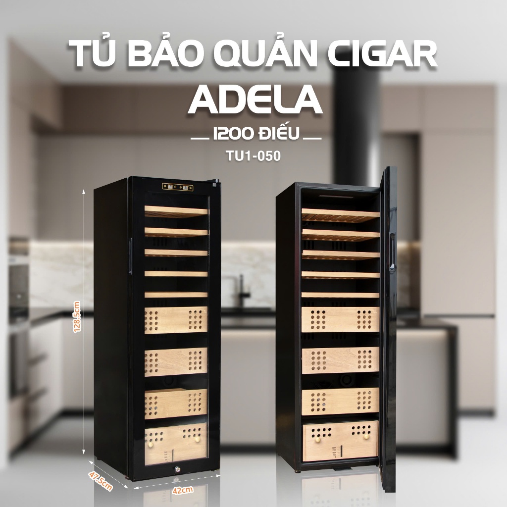 Tủ Bảo Quản Cigar Thông Minh Adela 1200, Tủ Cigar Adela Màn Hình Cảm Ứng Kiểm Soát Nhiệt Độ Và Độ Ẩm