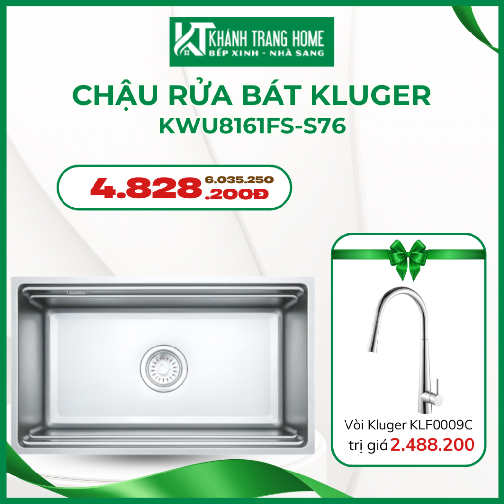 Chậu rửa bát KLUGER KWU8161FS-S76 bề mặt Linen dập nổi thế hệ mới dễ dàng vệ sinh - Khánh Trang Home