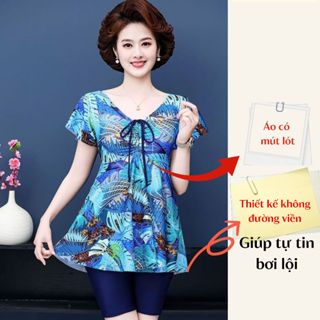 Bộ đồ bơi nữ trung niên cho mẹ cho các chị, người già cao tuổi, áo có mút lót và quần đùi, ms476