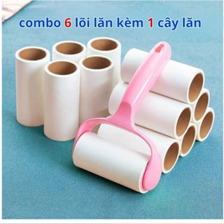 Combo 6 Lõi Lăn Bụi YOUNG KÈM 1 CÂY LĂN, Cây Lăn Bụi Làm Sạch Quần Áo, Chăn Ga, Đệm Sofa, Thanh Lăn Lông Chó Mèo