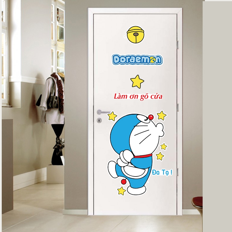 Decal trang trí cửa phòng họa tiết mèo máy doaremon dễ thương, sẵn keo, chống nước, dán cửa, dán tường shop huệ decor