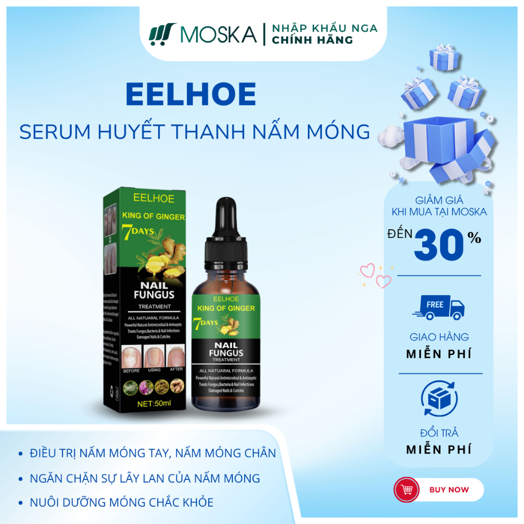 TINH CHẤT LOẠI BỎ NẤM MÓNG CHÂN TAY GINGER EELHOE 7 NGÀY 50ML, SERUM XỬ LÍ TRIỆT ĐỂ NẤM MÓNG, THỐI MÓNG| Moska Shop