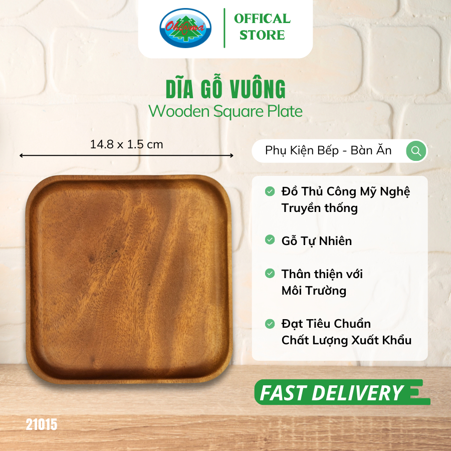 Dĩa Gỗ Vuông Ohiama Wooden Square Plate 21015 | Đồ Dùng Nhà Bếp, Bàn Ăn, Trang Trí, Đồ Thủ Công, Tết