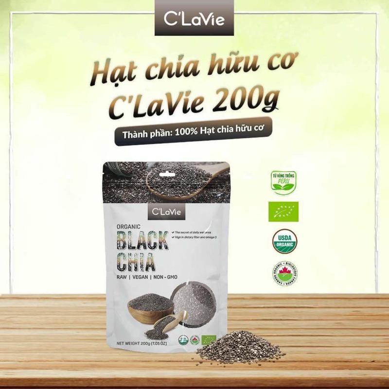 Hạt chia đen hữu cơ C'Lavie - Aztec organics  - Hạt đều, giàu chất xơ, không chứa Cholesterol - Shop