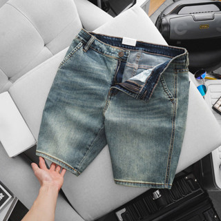 Quần short jean nam ống suông thời trang xuất khẩu co giãn màu xanh túi chéo