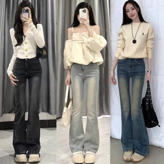Quần jean ống loe nữ lưng cao chất jean MIAA dày dặn , Quần bò ống loe nữ cạp cao màu retro  ôm eo cực tôn dáng