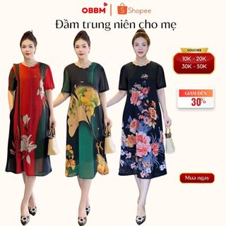 Váy đầm trung niên cho mẹ, đầm suông cao cấp vải voan hàn dáng dài sang trọng _ms555 đầm