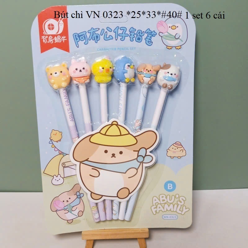 ( Set 6 cây)  Bút chì Abu's Family -0323 - Xinh xắn - Dễ viết cho bé