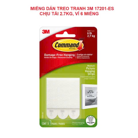 Miếng dán treo tranh 3M COMMAND™ 17201-ES - Màu trắng, chịu tải 2.7kg - Vỉ 6 miếng (Nhập khẩu bởi 3M