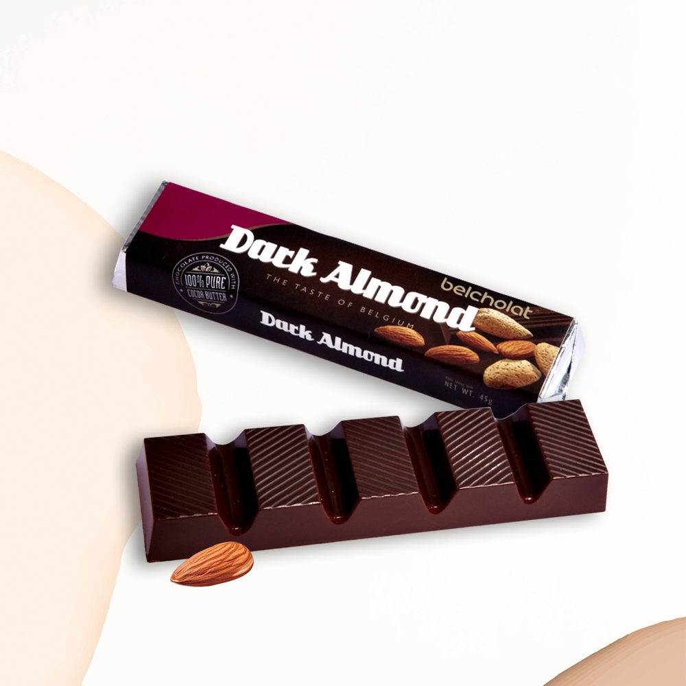 Socola Đen Hạnh nhân 55% Cacao Belcholat Thanh 45G - Dark Chocolate With Almond 55% Cocoa Belcholat (set 3 thanh x 45g)