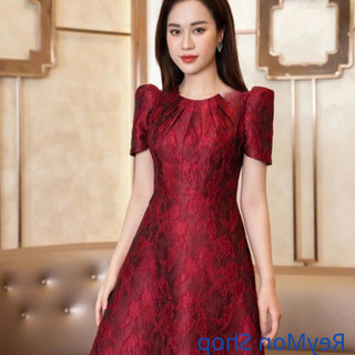 Đầm Dự Tiệc , Đầm Nữ Cao Cấp Chất Liệu Gấm Hoa Cổ Tròn Mí Trước  Phong Cách Quý Tộc.
