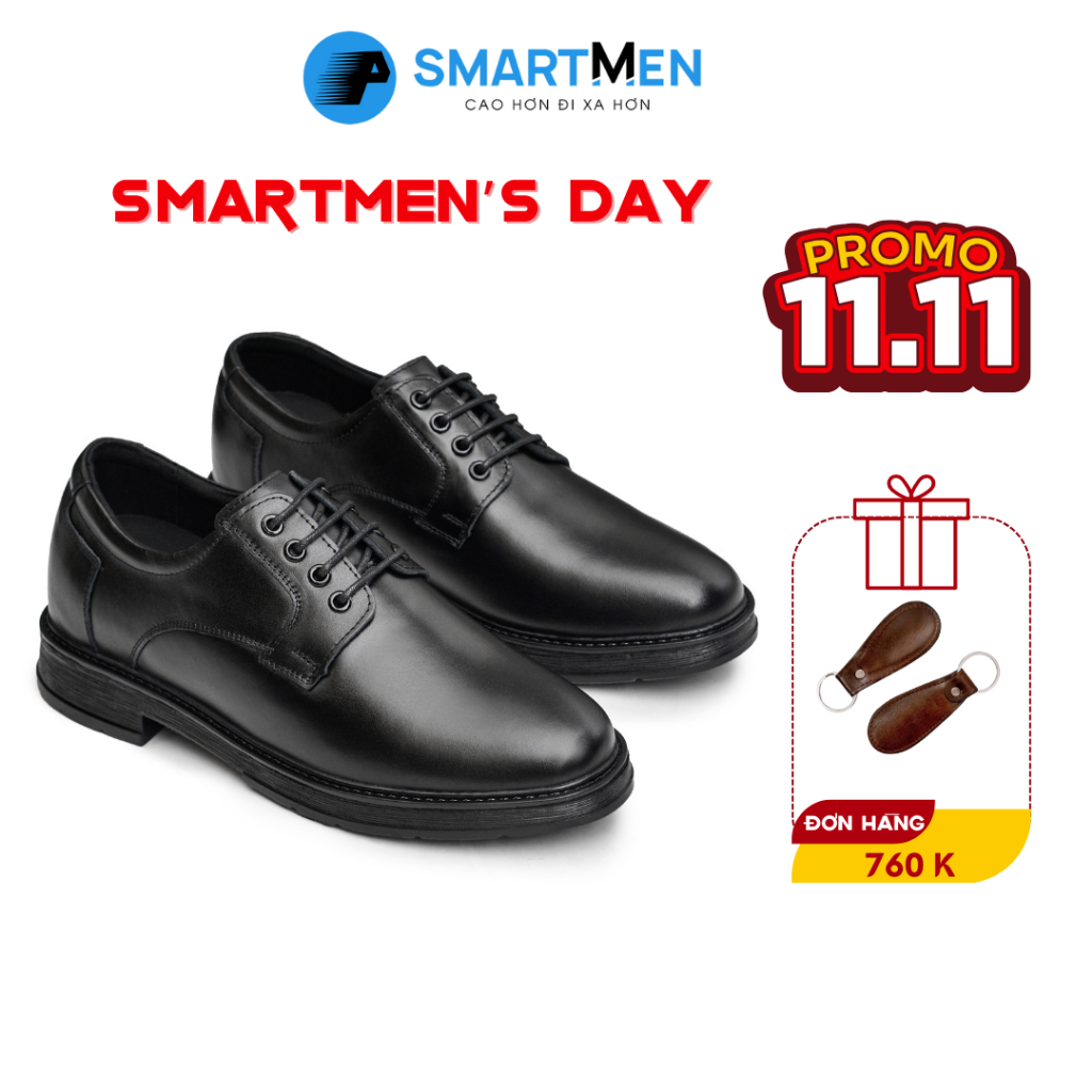 Giày thể thao Tăng chiều cao Da bò SMARTMEN GD211 Đen